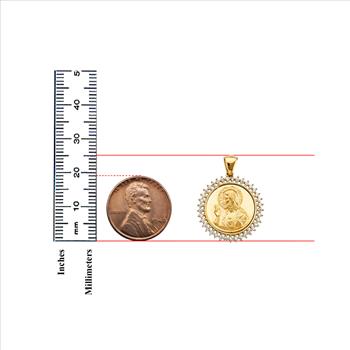 14K  Yellow Gold Cubic zirconia Round Jesus Christ Pendant