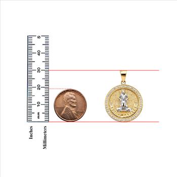 14K Two Tone Cubic zirconia Round San Lazaro Pendant