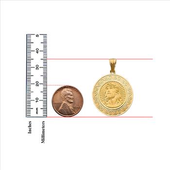 14K Yellow Gold Round Jesus Pendant
