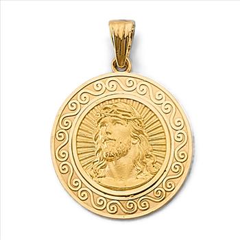 14K Yellow Gold Round Jesus Pendant