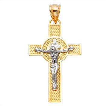 14K Two Tone Gold San Benito Crucufix Cross