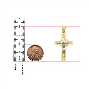 14K Two Tone Gold San Benito Crucufix Cross