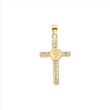 14K  Yellow Gold Cubic zirconia San Benito Cross