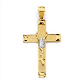 14K Two Tone Gold Religious Cross Pendant