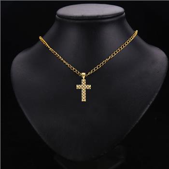 14K Two Tone Cubic zirconia Cross Pendant