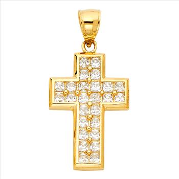 14K  Yellow Gold Cubic zirconia Cross Pendant