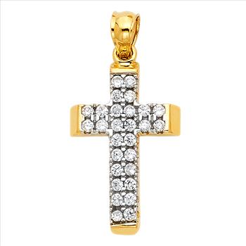 14K Two Tone Cubic zirconia Cross Pendant