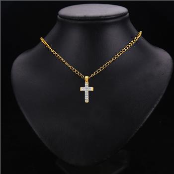 14K Two Tone Cubic zirconia Cross Pendant