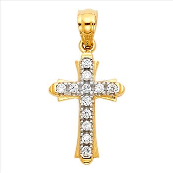 14K Two Tone Cubic zirconia Cross Pendant
