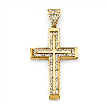 14K  Yellow Gold Cubic zirconia Cross Pendant