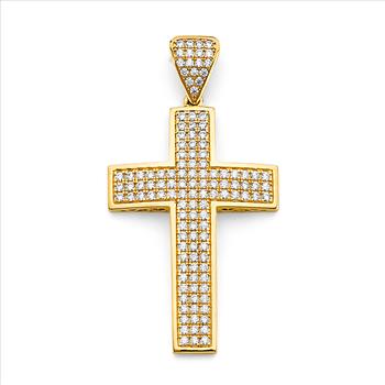 14K  Yellow Gold Cubic zirconia Cross Pendant