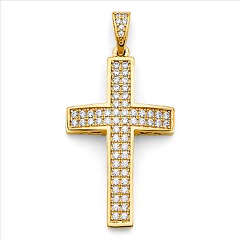 14K  Yellow Gold Cubic zirconia Cross Pendant