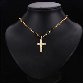 14K  Yellow Gold Cubic zirconia Cross Pendant