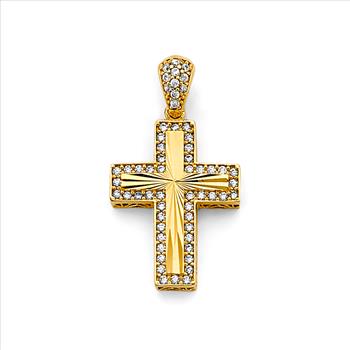 14K  Yellow Gold Cubic zirconia Cross Pendant