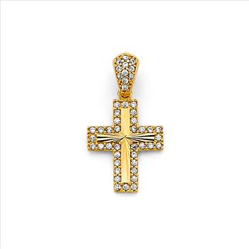 14K  Yellow Gold Cubic zirconia Cross Pendant
