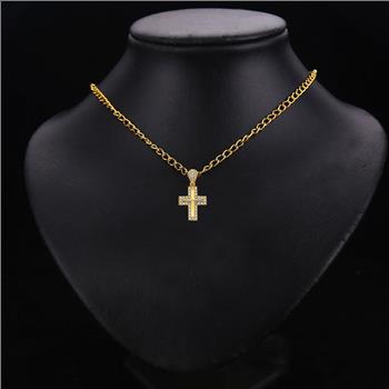 14K  Yellow Gold Cubic zirconia Cross Pendant