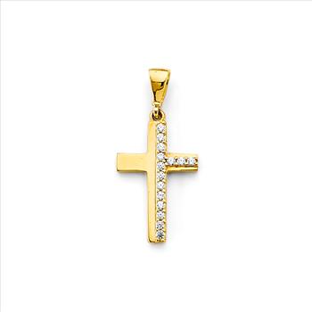 14K  Yellow Gold Cubic zirconia Cross Pendant