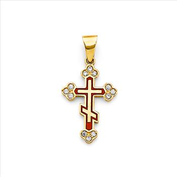 14K Yellow Gold Enamel  Cross Pendant