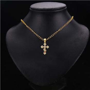14K Yellow Gold Enamel  Cross Pendant