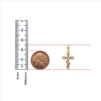 14K Yellow Gold Enamel  Cross Pendant