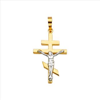 14K Two Tone Crucufix Cross Pendant