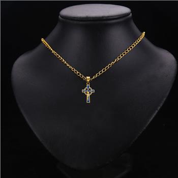 14K Yellow Gold Enamel Cross Pendant