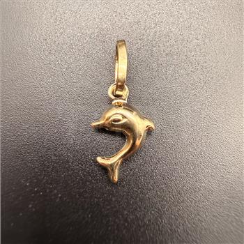 14K Yellow Gold Hollow Dolphin Pendant With Yellow Gold 0.5mm Box Chain - 18 Inch