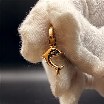 14K Yellow Gold Hollow Dolphin Pendant With Yellow Gold 0.5mm Box Chain - 18 Inch