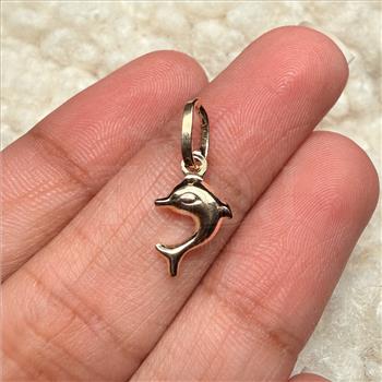 14K Yellow Gold Hollow Dolphin Pendant With Yellow Gold 0.5mm Box Chain - 18 Inch