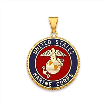 14K Yellow Gold US Marine Double Sided Pendant