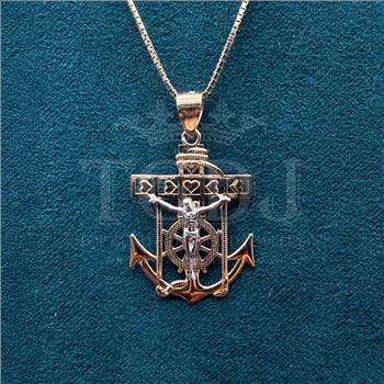 14K Two Tone Gold Mariner Cross Pendant