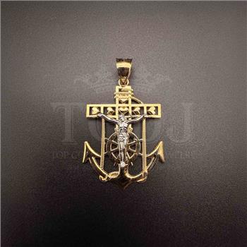 14K Two Tone Gold Mariner Cross Pendant
