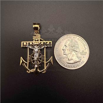14K Two Tone Gold Mariner Cross Pendant