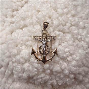 14K Two Tone Gold Mariner Cross Pendant
