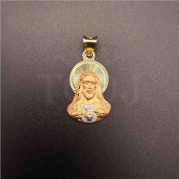 14K Two Tone Religious Stamp Pendant