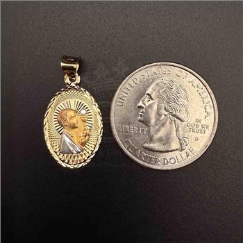 14K Two Tone Gold Religious Stamp Pendant