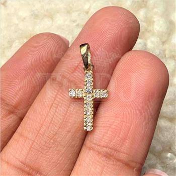 14K  Yellow Gold Cubic zirconia Cross Pendant