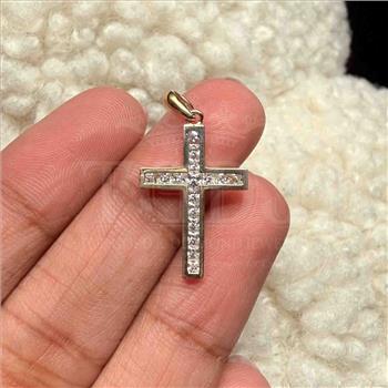 14K  Yellow Gold Cubic zirconia Cross Pendant