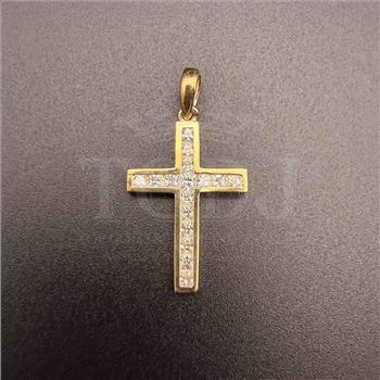 14K  Yellow Gold Cubic zirconia Cross Pendant