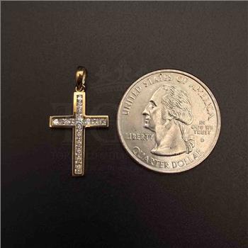 14K  Yellow Gold Cubic zirconia Cross Pendant