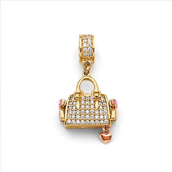 14K Two Tone cubic zirconia Gold Purse Charm  Pendant