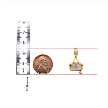 14K Two Tone cubic zirconia Gold Purse Charm  Pendant