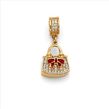 14K  Yellow Gold Cubic zirconia Purse Charm Pendant