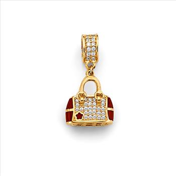 14K  Yellow Gold Cubic zirconia Purse Charm Pendant