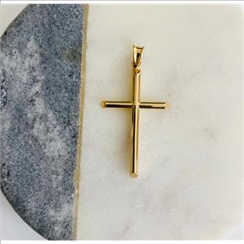 14K Yellow Gold Hollow Round Tube Cross