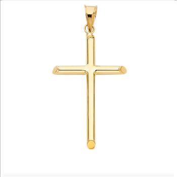 14K Yellow Gold Hollow Round Tube Cross