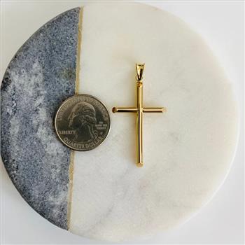 14K Yellow Gold Hollow Round Tube Cross