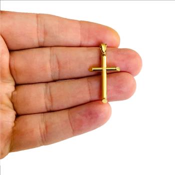 14K Yellow Gold Hollow Round Tube Cross