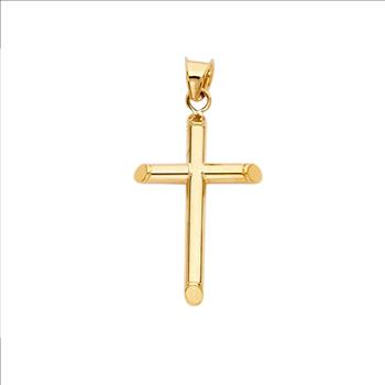 14K Yellow Gold Hollow Round Tube Cross