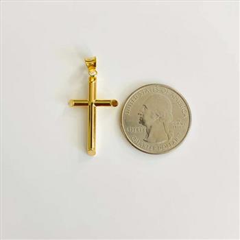 14K Yellow Gold Hollow Round Tube Cross